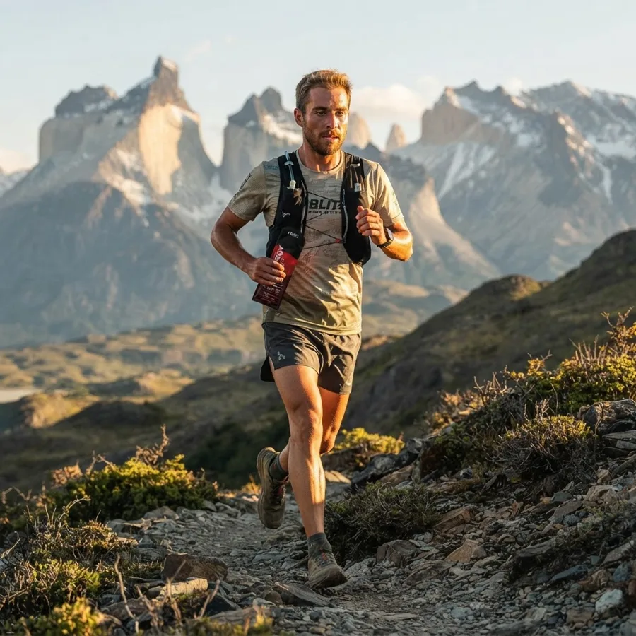 Corredor de trail en la Patagonia con el gel Blitz