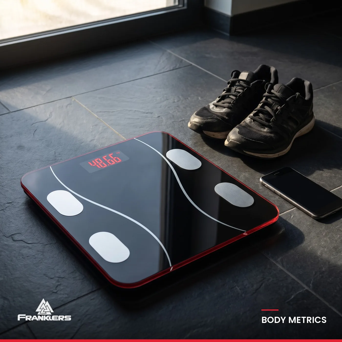 BODY METRICS junto a las zapatillas y el celular