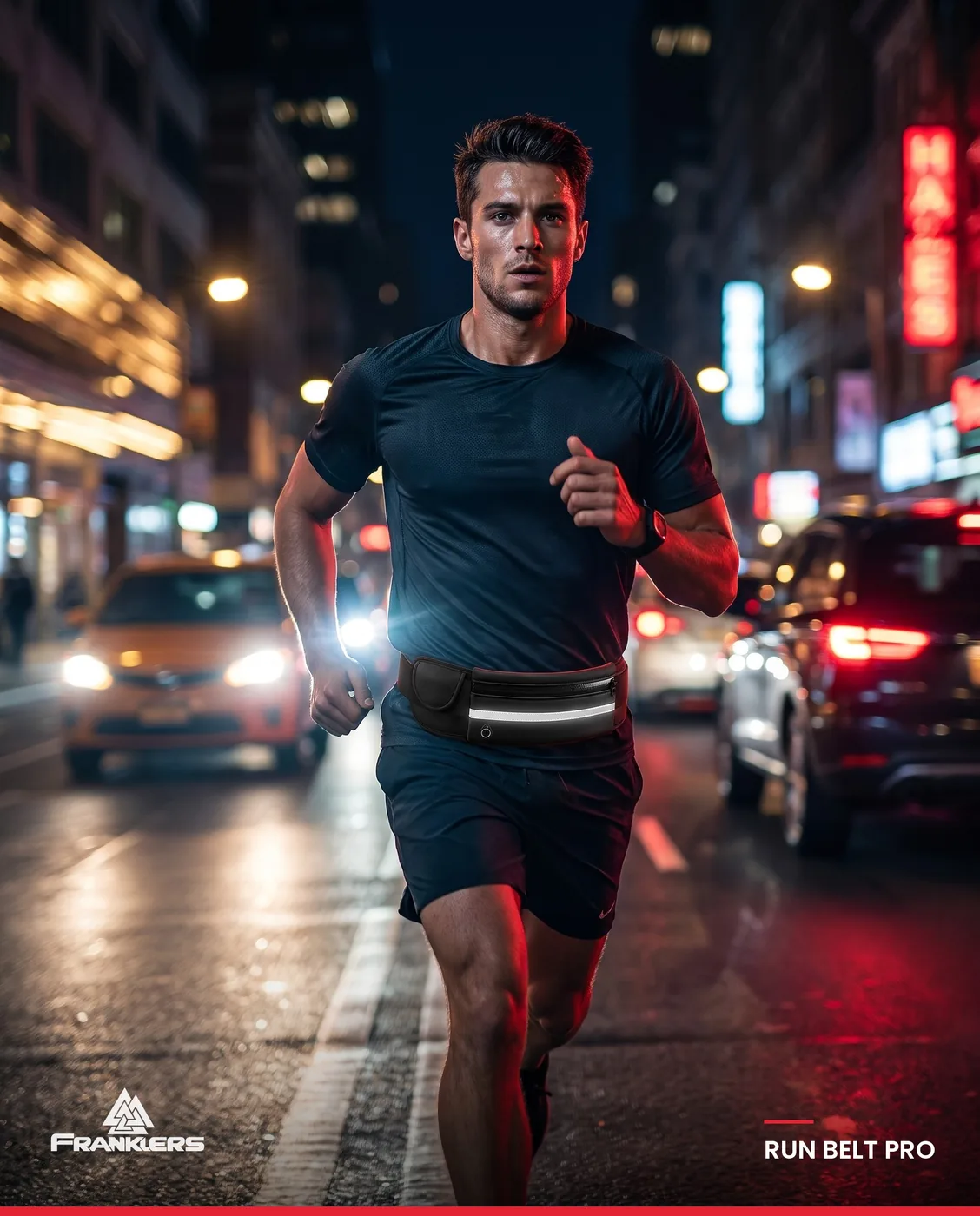 Runner de noche con el RUN BELT PRO y su franja reflectante